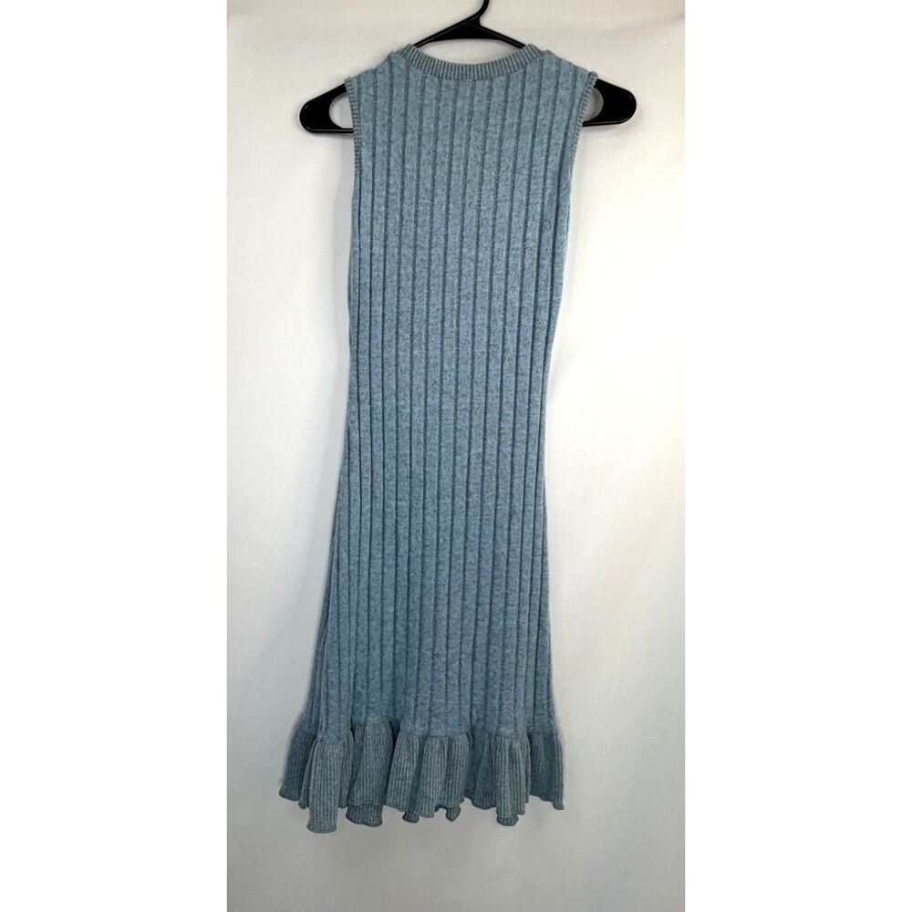 Women's S Ribbed Knit Sleeveless Midi Dress Ruffle Hem Light Blue Very soft - Picture 2 of 3